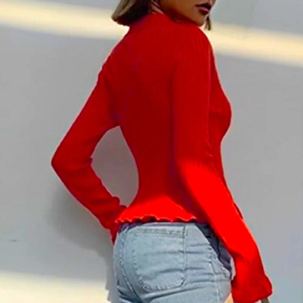 Commense Red Ribbed Button-Up Cardigan - Picture 4 of 10